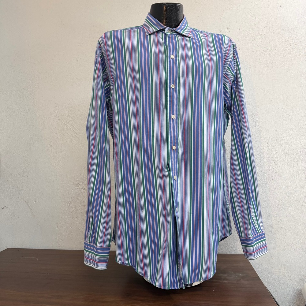 Polo Ralph Lauren Estate Sport Button Down Men L Blue Multi Stripe Vintage 2-Ply
